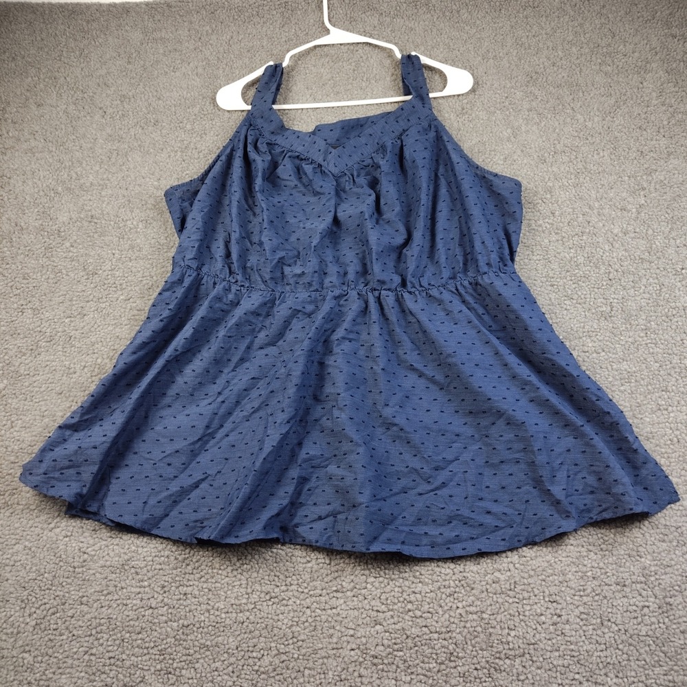 Lane Bryant Tank Top Sz 20 Womens Clip Dot Empire Waist Peplum Navy Blue EUC